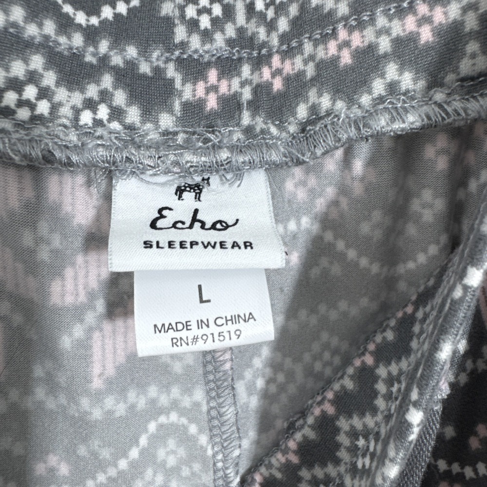 Echo Sleepwear Women's L Pajama Set Top Bottom Pants Pink Gray Stretch Button - Picture 9 of 12